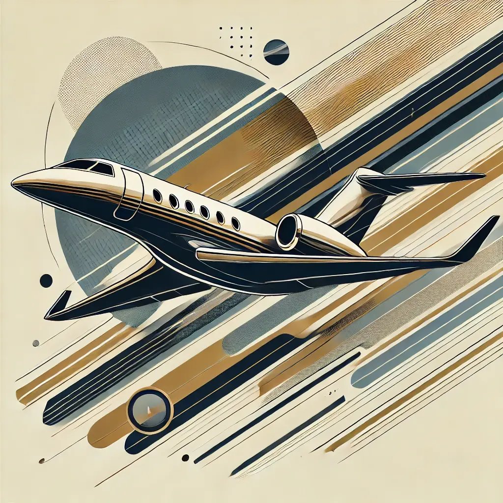 DALL·E 2024-12-13 18.10.34 - A sophisticated and modern illustration for a private jet sales company, featuring a sleek abstract design that incorporates subtle elements of aviati