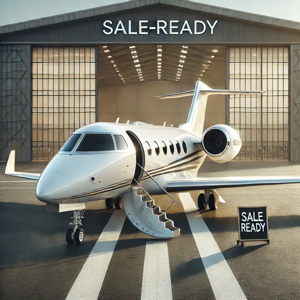 DALL·E 2025-01-03 21.31.21 - A professional and inviting image designed to appeal to clients interested in selling aircraft. The composition features a luxurious private jet on a 